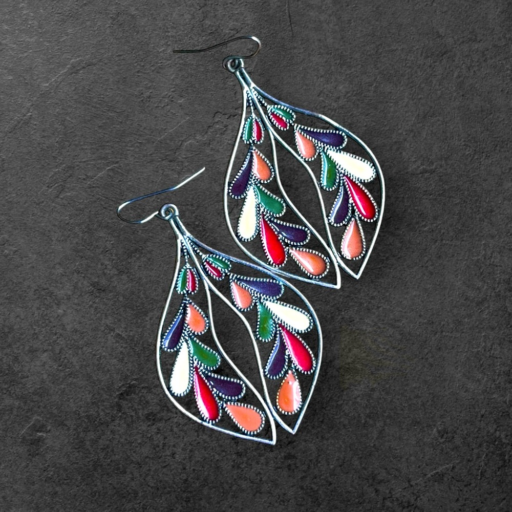 Vivid Desert Boho Western Enamel Feather Earrings | Colorful Earthy Statement